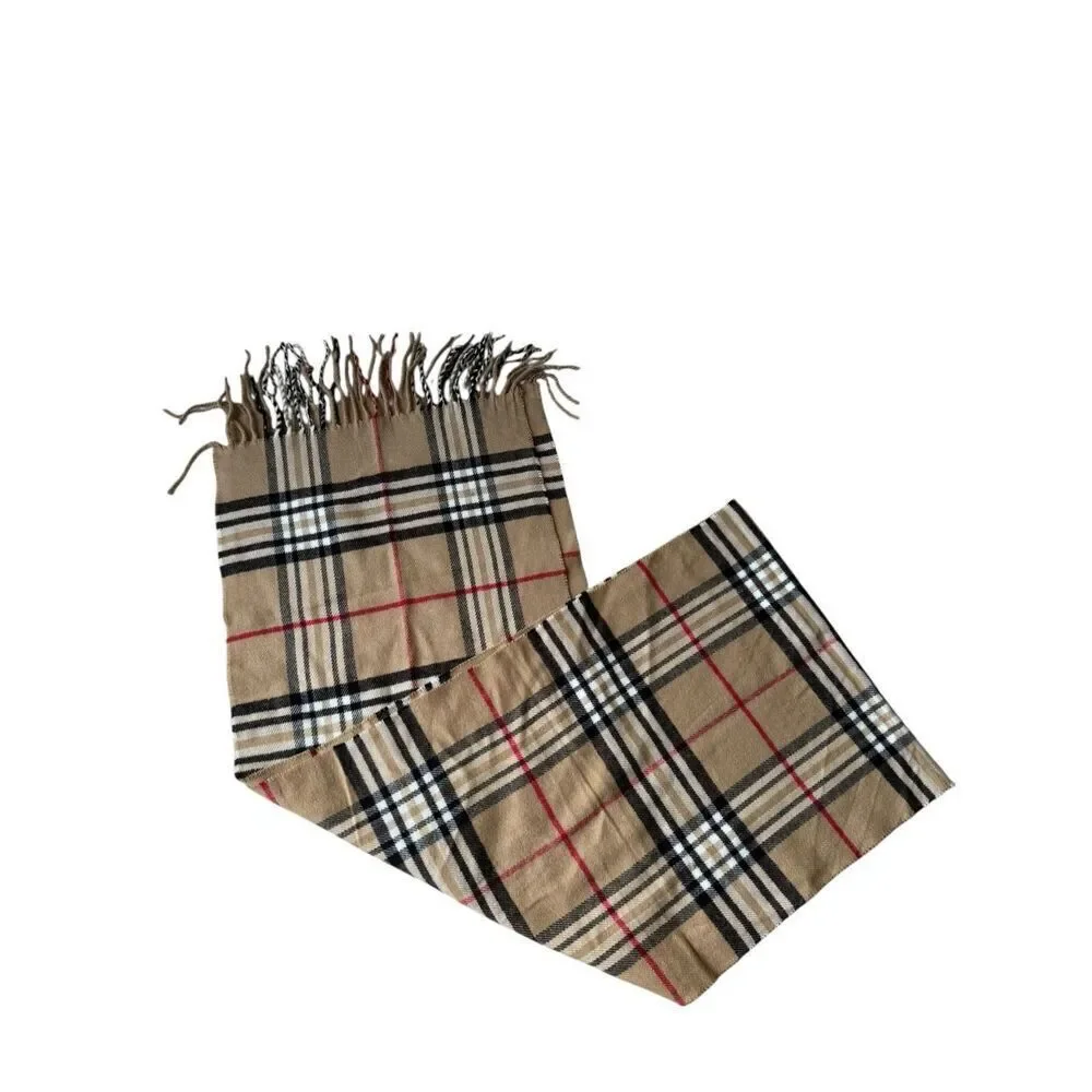 Cashmere Plaid Beige Black SoftLightweight  Fringed Made in Scotland Scarf